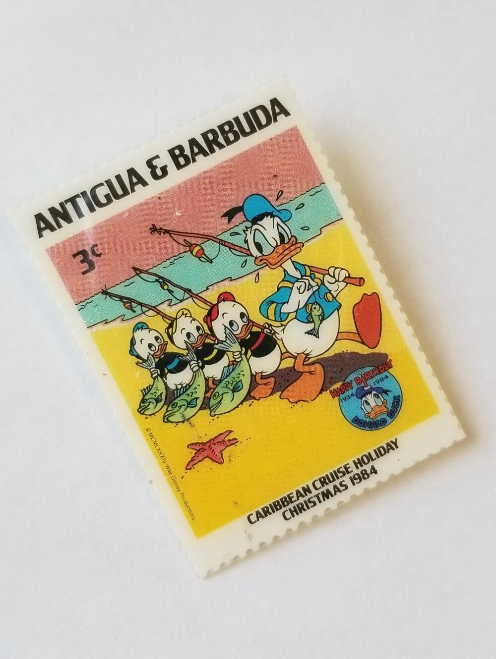 ❗Vintage 1984 Disney Donald Duck's Caribbean Cruise Antigua & Barbuda Stamp Pin❗